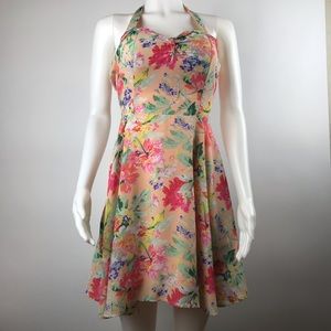 Charlotte Russe Floral & peach halter style Sun Dress 🌞 size small